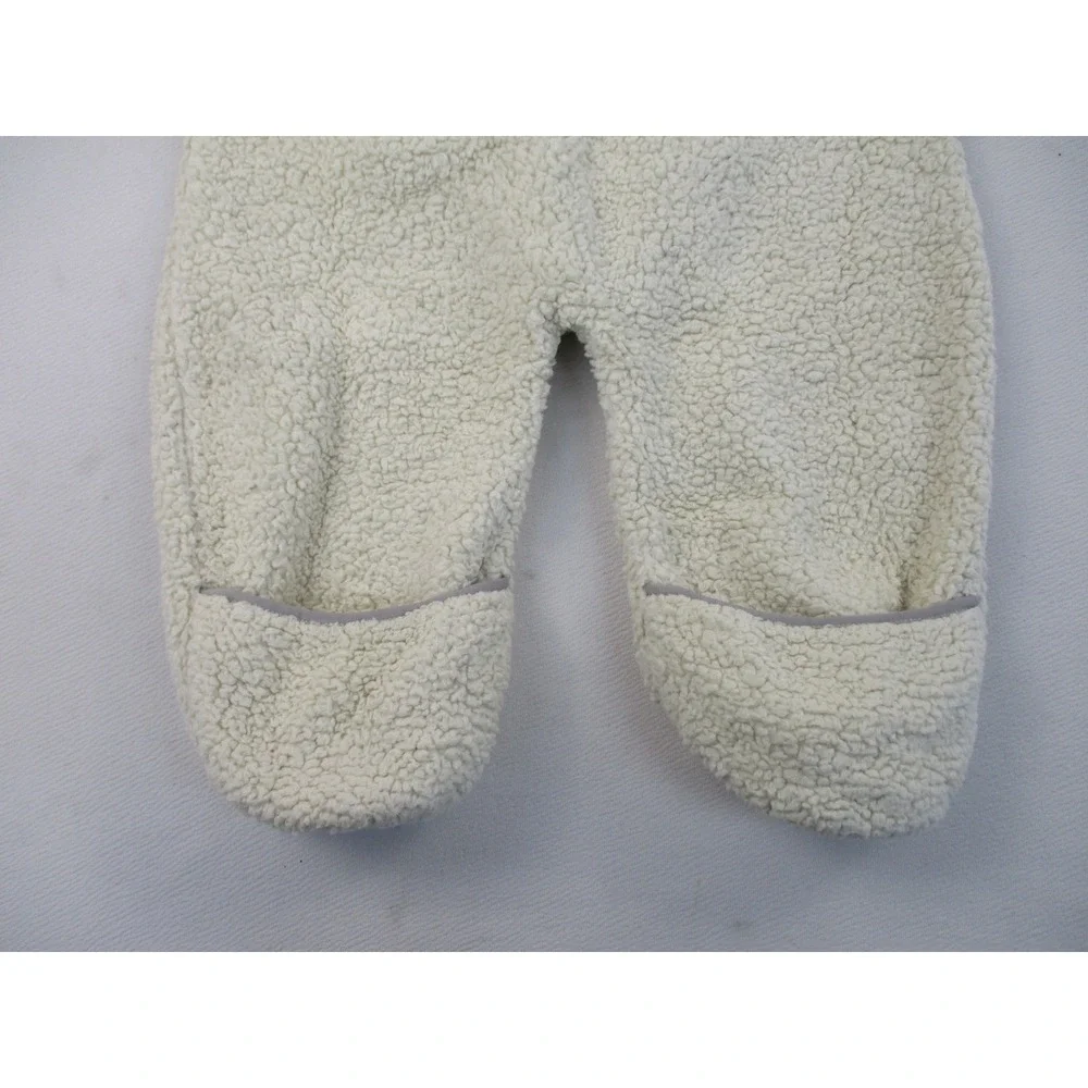 LL Bean Fleece Bunting Unisex 3-6M Cream Hi-Pile Sherpa Bear Ear Hood 244704